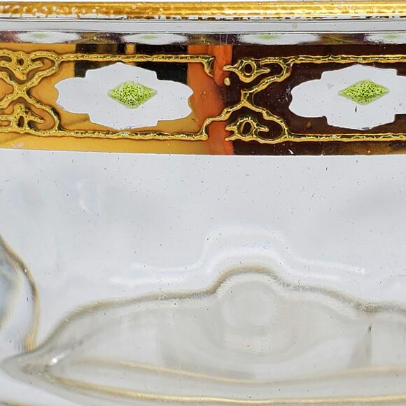 French Glass Condiment Bowls Arcoroc Valencia Gilded Green Hollywood Regency - Picture 4 of 16